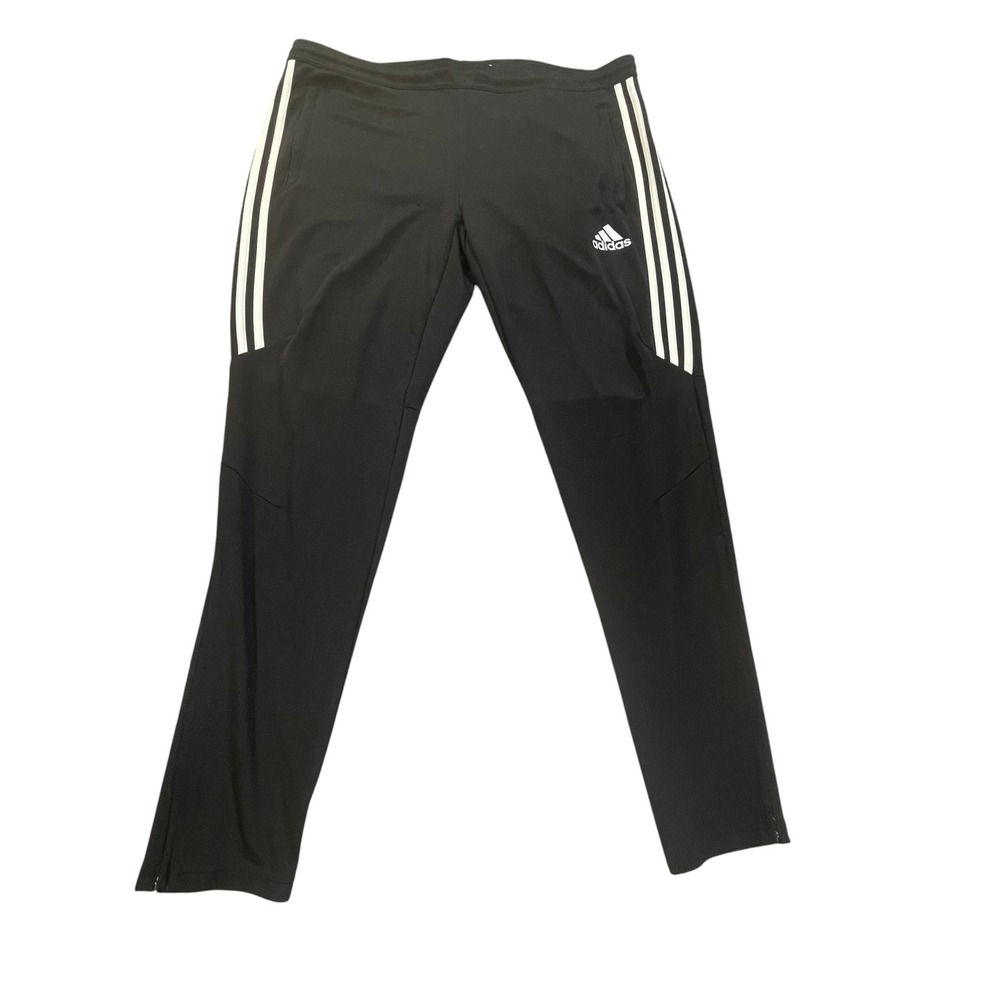 Adidas Mens Climalite Soccer Training Pants Black White 3-Stripe Joggers Large